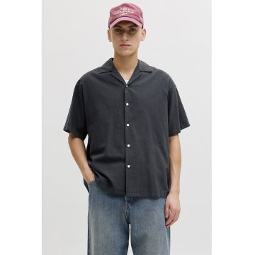 Camasa relaxed fit din amestec de in cu maneci scurte - Negru stins