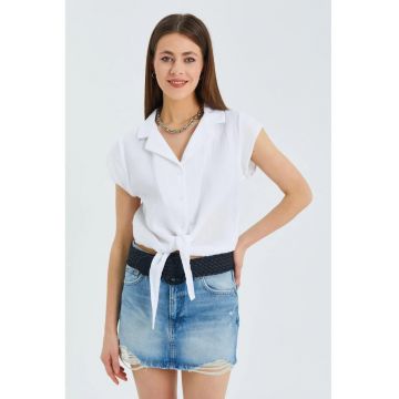 Camasa scurta  detaliu funda - alb - textil