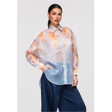 Camasa semitransparenta model floral  OW-SH-E0028 - Albastru