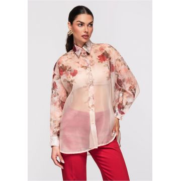 Camasa semitransparenta model floral  OW-SH-E0028 - Bej