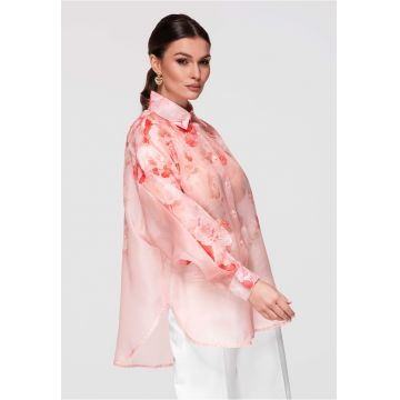 Camasa semitransparenta model floral  OW-SH-E0028 - Roz
