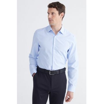 Camasa slim fit cu dungi discrete - Albastru azur