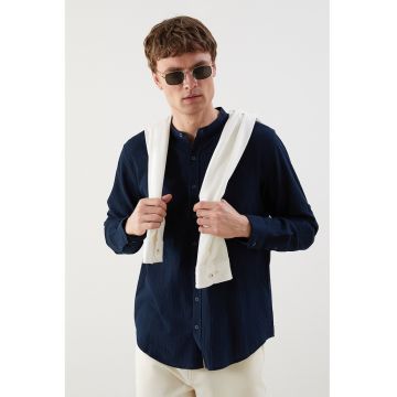 Camasa slim fit cu guler Mao - Bleumarin