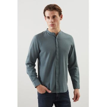 Camasa slim fit cu guler Mao - Verde feriga