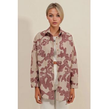 Camasa supradimensionata - BigDart - cu maneca lunga - bumbac si poliester - Roz Paduros - - Roz