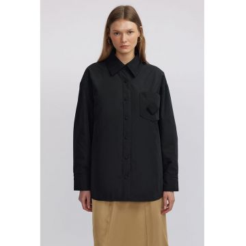 Camasa supradimensionata cu buzunare pe piept - Negru