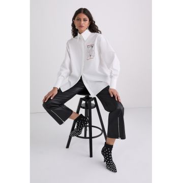 Camasa supradimensionata cu impriemeu pe partea din spate - Alb optic