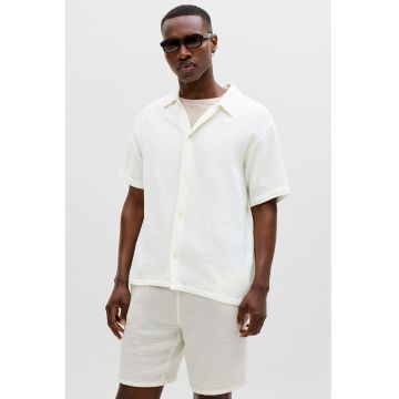 Camasa texturata cu maneci scurte - Alb