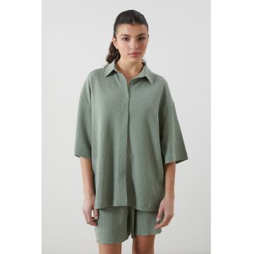 Camasa texturata supradimensionata - Verde sparanghel