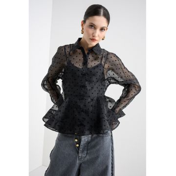 Camasa transparenta cu model cu buline - Negru
