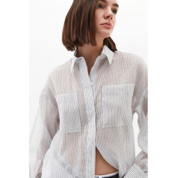 Camasa transparenta cu model in dungi - Negru/Alb murdar