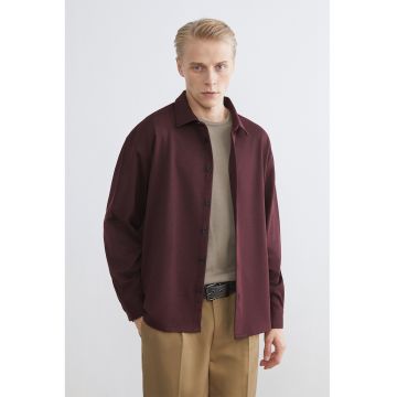 Camasa uni cu guler fixat cu nasturi - Maro inchis