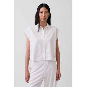 Camasa uni din amestec de in cu maneci scurte - Alb