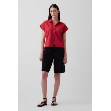 Camasa uni din amestec de in cu maneci scurte - Rosu