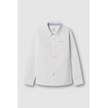 Camasa uni din bumbac cu maneci lungi - Albastru azur/Alb optic