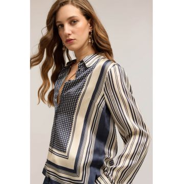 Camasa vaporoasa cu model - Gri carbune/Bej deschis