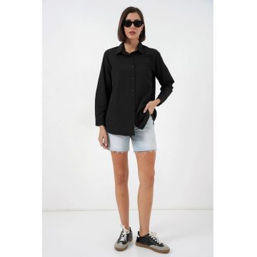 Camasi dama -  camasa poplin - bumbac - negru - 70% bumbac - 30% poliester -