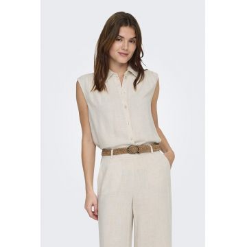 Jack & Jones - Camasa fara maneci din amestec de in - Maro taupe deschis