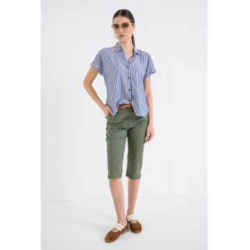 Camasa din amesec de lyocell cu maneci scurte - Alb/Albastru prafuit