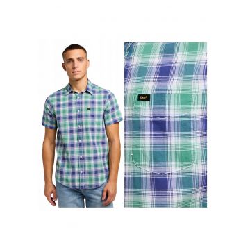 Camasa Barbati -  Button Down - Regular Fit - Design Clasic - 1 Buzunar - Maneca Scurta - Cu Nasturi - Bumbac - M INTL - Verde