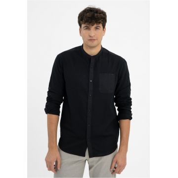 Camasa barbati din bumbac cu guler mao - maneci lungi - Regular Fit - buzunar pe piept -  K-Basto - negru - Negru