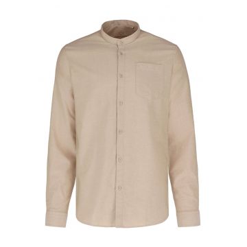 Camasa barbati din bumbac cu guler mao - Slim Fit - maneci lungi - buzunar pe piept -  K-Lange - bej melange - Bej melange