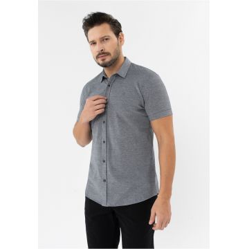 Camasa barbati din bumbac cu maneci scurte - Regular Fit - C-Londian - grafit - Gri grafit