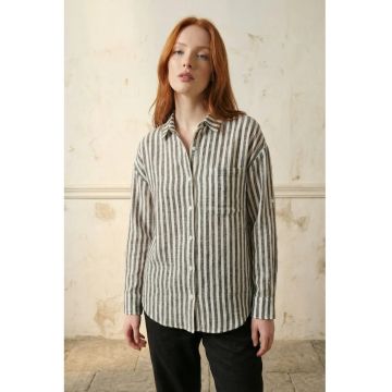 Camasa casual -  dungi - negru - bumbac - maneci lungi - croiala lejera