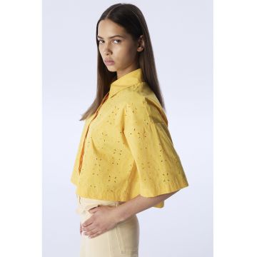 Camasa crop cu maneci medii - Galben miere