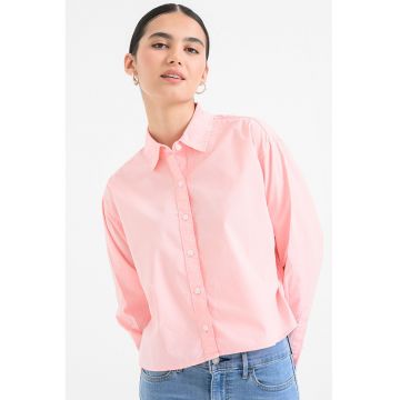 Camasa crop din bumbac - Roz pastel