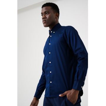 Camasa cu guler cu nasturi - Bleumarin