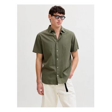 Camasa cu maneca scurta barbati - din amestec de in - Regular fit - Verde masliniu