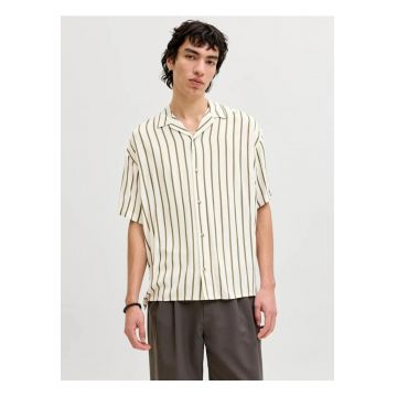 Camasa cu maneca scurta barbati - Regular Fit - cu imprimeu in dungi - Bej