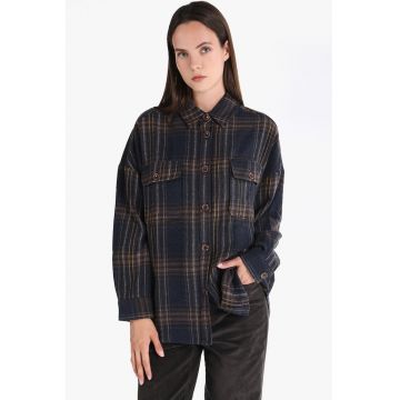 Camasa cu maneci lungi si model in carouri - Bleumarin