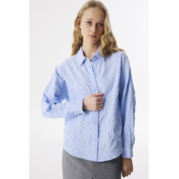 Camasa cu maneci lungi si model sifonat - Albastru azur