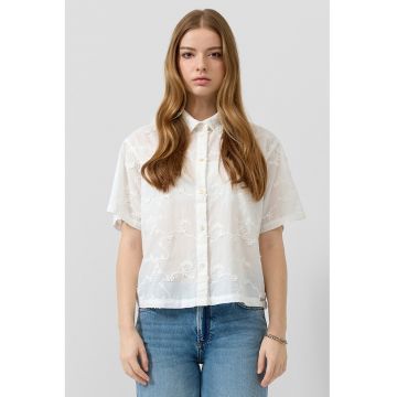 Camasa cu maneci scurte si model cu broderie florala