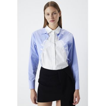 Camasa cu model 2 in1 si model floral - Alb/Albastru azur