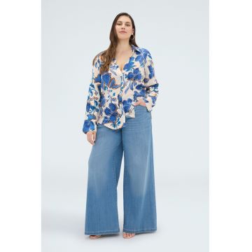 Camasa cu model floral - Albastru deschis/Crem