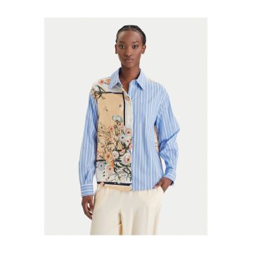 Camasa dama -  colorat - albastru - 70% bumbac - 27% poliamida - 3% elastan