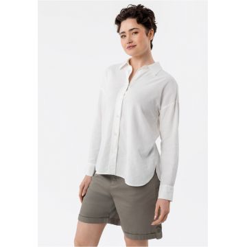 Camasa dama din in si viscoza - maneci lungi - comfort fit - spate mai lung - uni -  K-Vehi - alb - Alb
