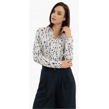 Camasa dama din viscoza - cu maneci lungi - cu model abstract - Regular Fit -  K-Tudi - alb - Alb