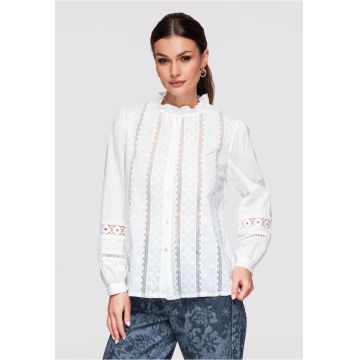 Camasa dama eleganta - bumbac cu broderie - croiala lejera - Alb