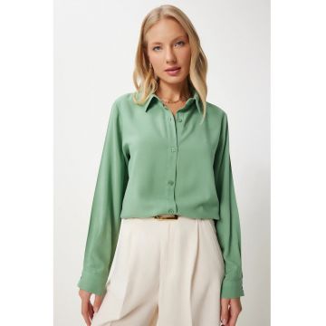 Camasa dama - Happiness Istanbul - poplin - verde kaki - maneca lunga - 100% viscoza