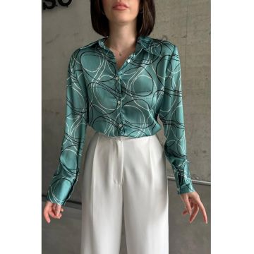 Camasa dama -  imprimeu geometric - verde - poliester -