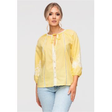 Camasa Dama Lejera Bumbac cu Detalii Brodate Stil Boho Romantic - Galben