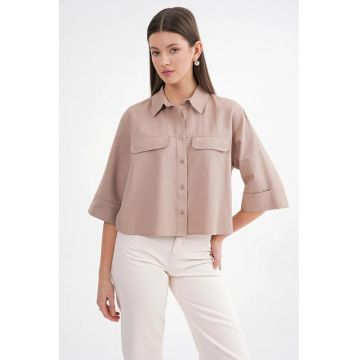 Camasa dama -  scurta din poplin - bumbac - maro camel