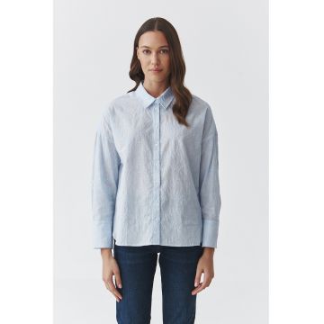 Camasa de bumbac cu broderii florale - Albastru glaciar