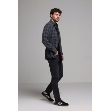 Camasa de bumbac cu buzunar pe piept - Verde inchis - Bleumarin -
