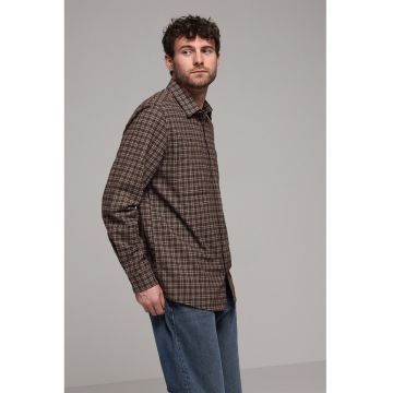 Camasa de bumbac cu model in carouri si guler - Maro