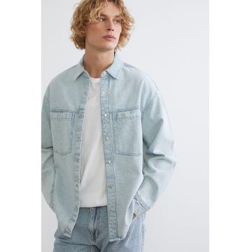 Camasa de denim cu buzunare pe piept - Albastru glaciar